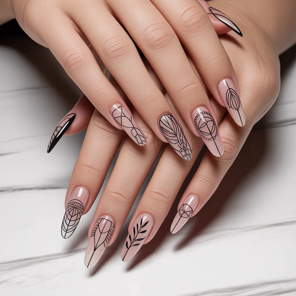 Micro-Detail Line Art Acrylics Nail