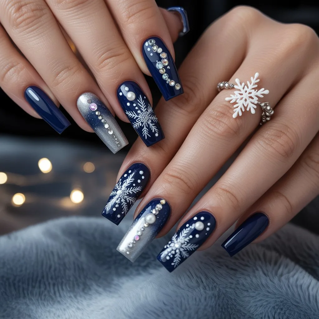 Midnight Blue Ornament Nails