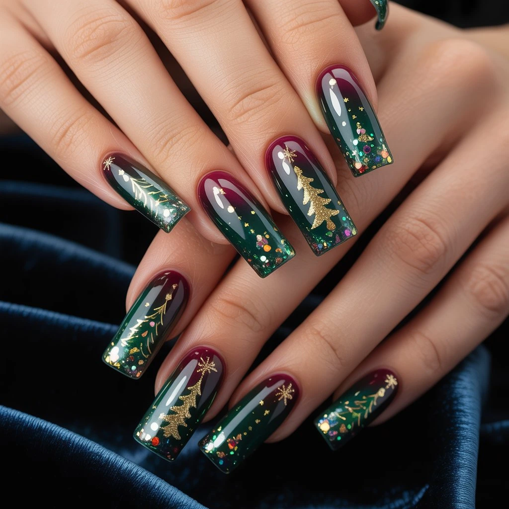 Midnight Christmas Glitter Acrylics Nail