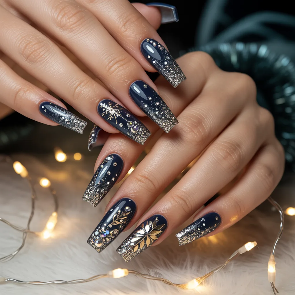 Midnight Christmas Sparkle Nails