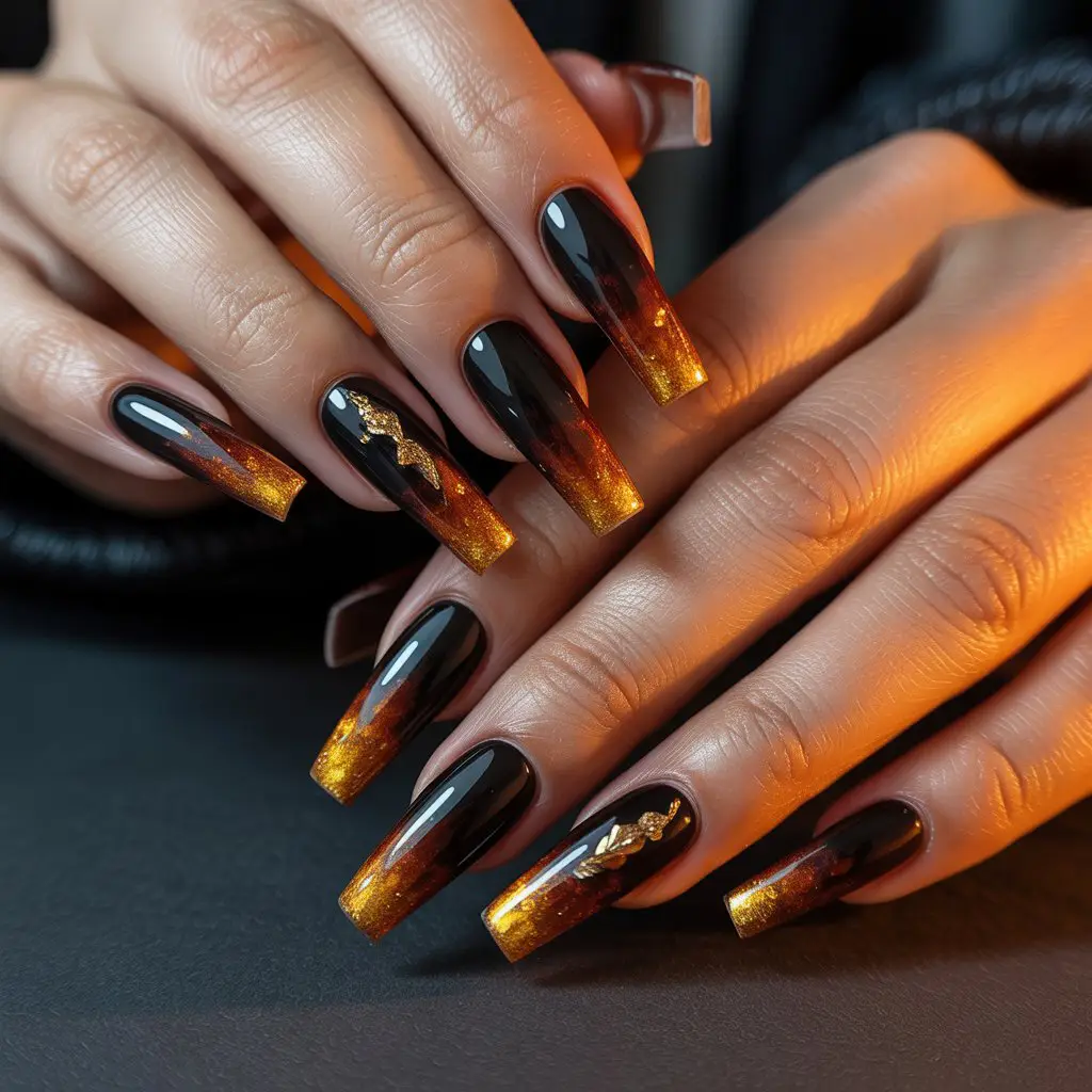 Midnight Ember Gradient Nails
