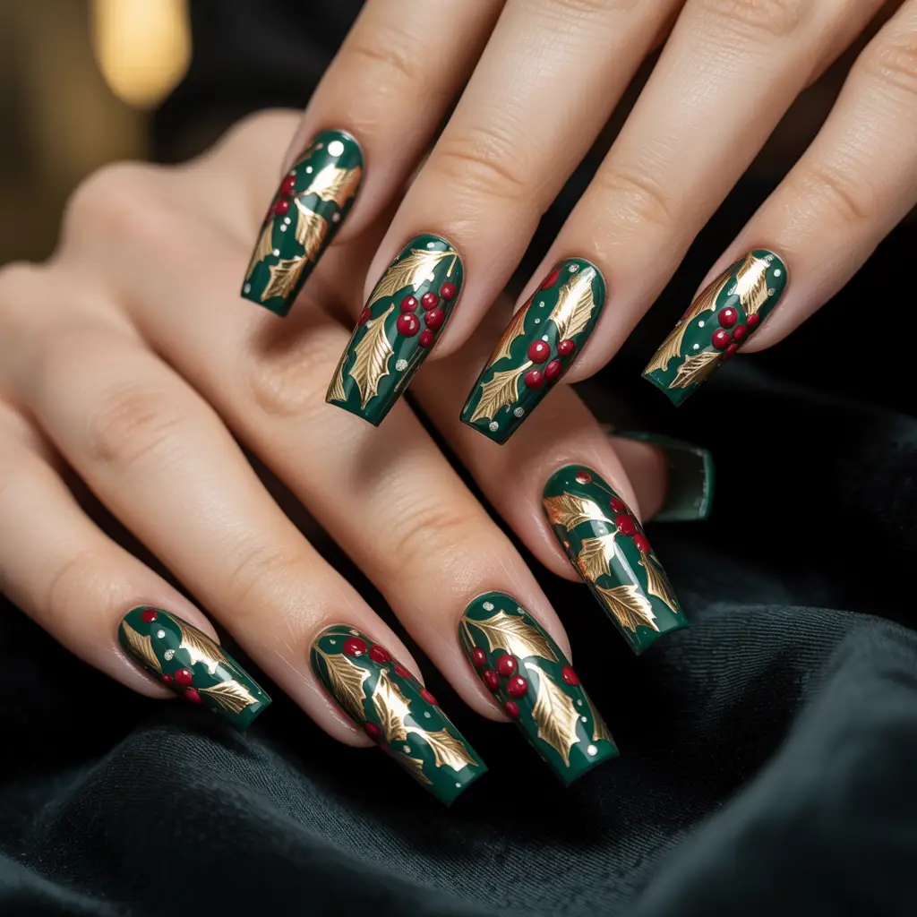 Midnight Holly Luxe Nails