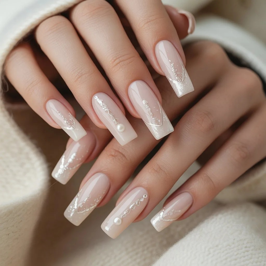 Milky Beige Snow-Kissed Nails