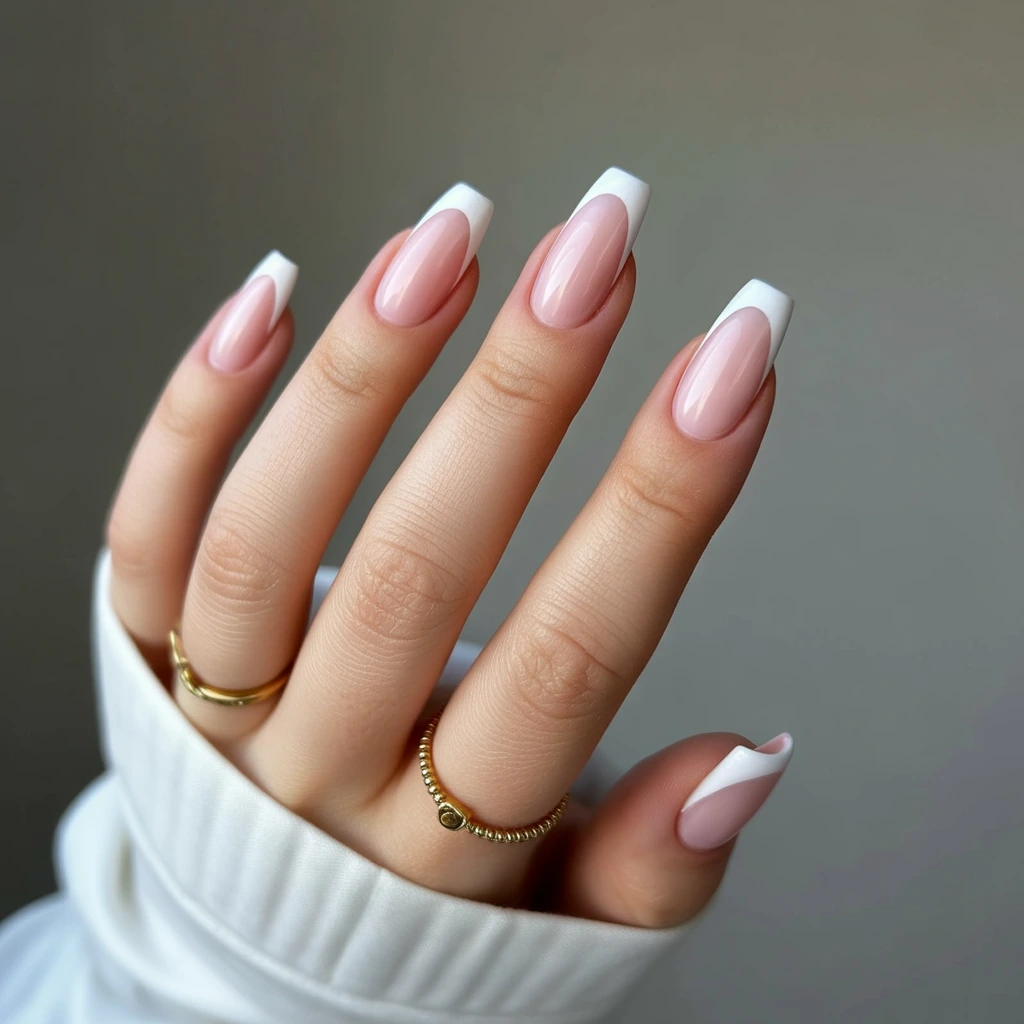Milky Pink Base with Soft White Tips Nails 