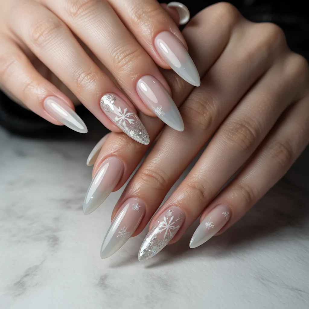 Milky Snow Gloss Nails