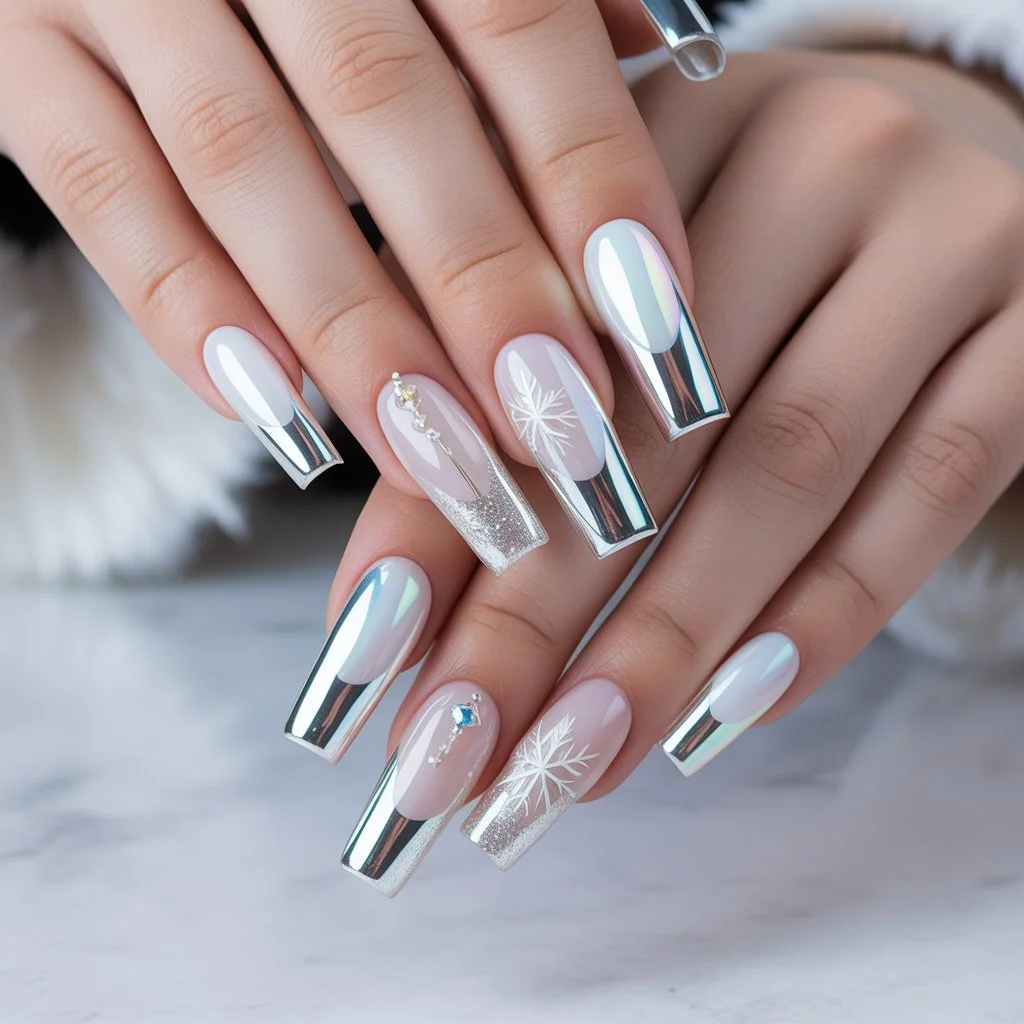 Milky White Chrome French Nails