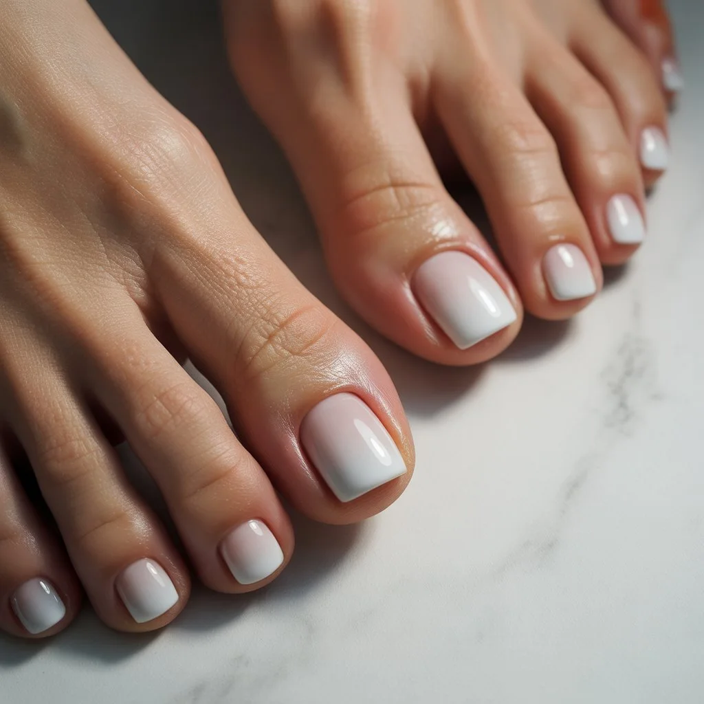 Milky-White Ombre Toes Nail