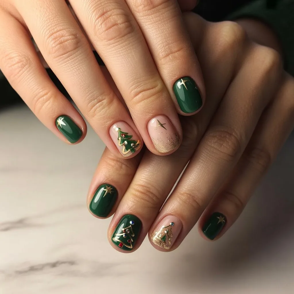 Mini Christmas Tree Accent Nails