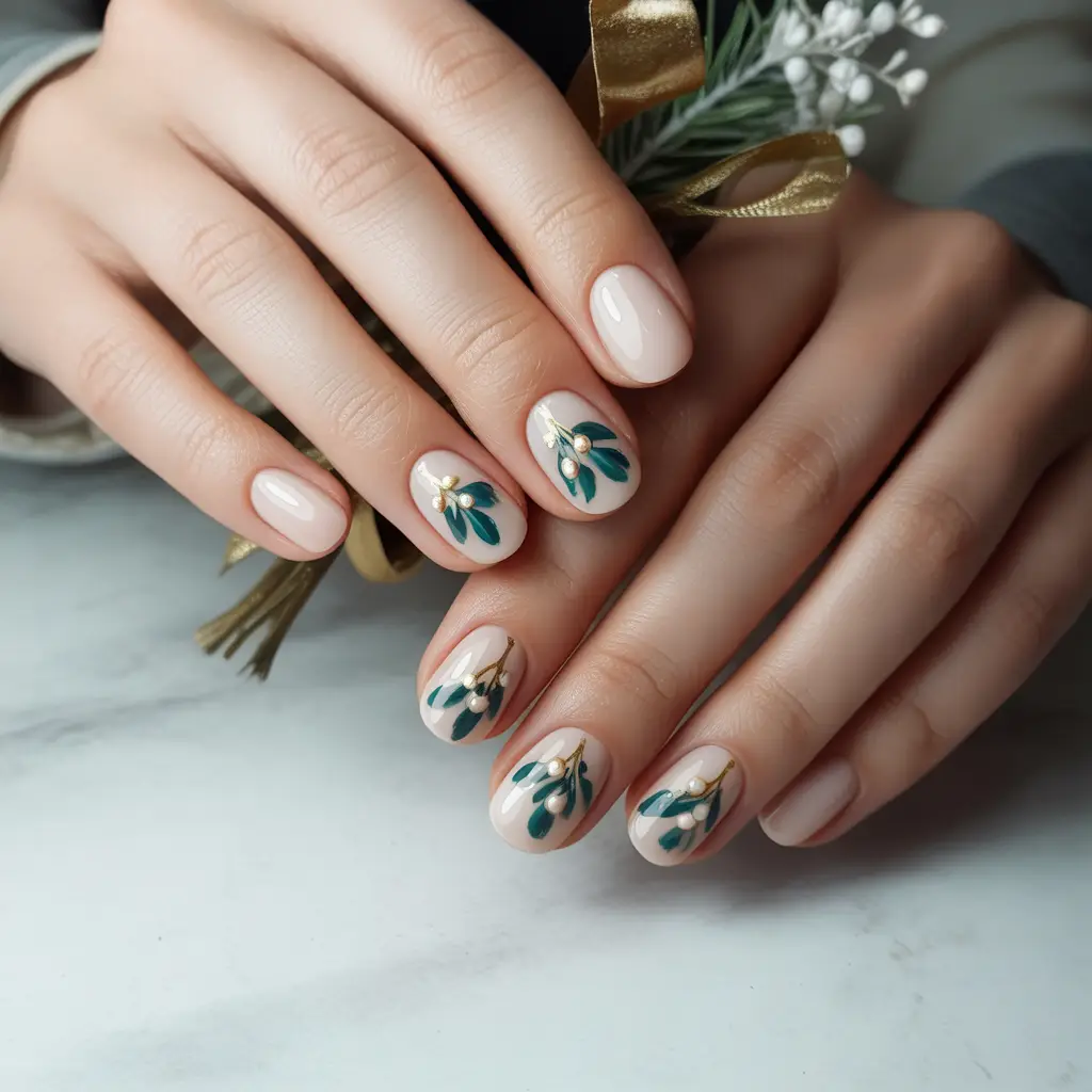 Mini Mistletoe Accent Nails