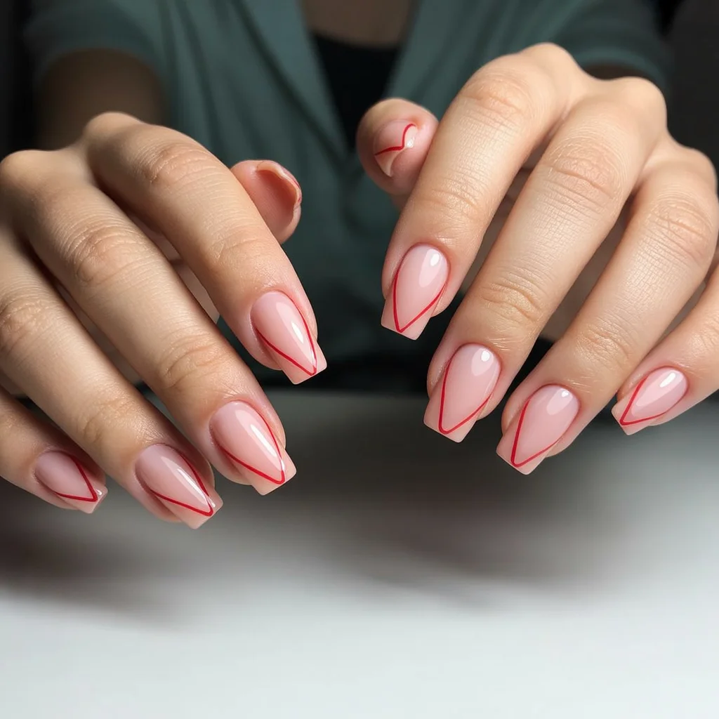Minimal Red Line Art  Nails design