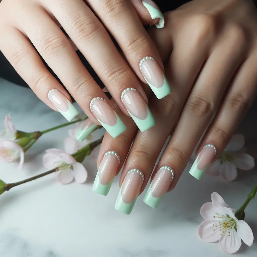 Mint Dip French Tips Nail