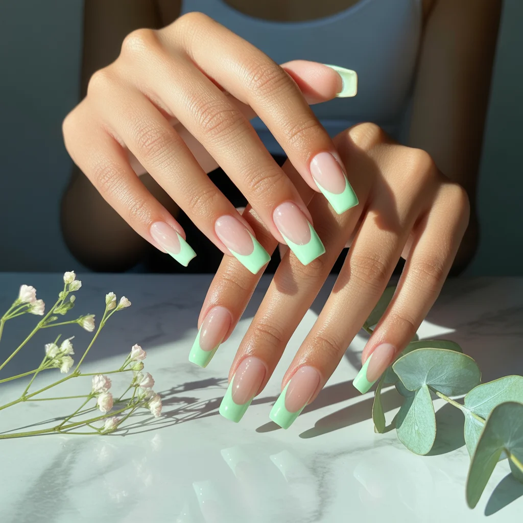 Minty French Outlines Nail