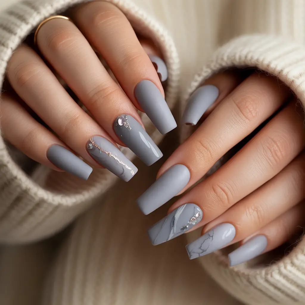 Misty Gray Matte Nails