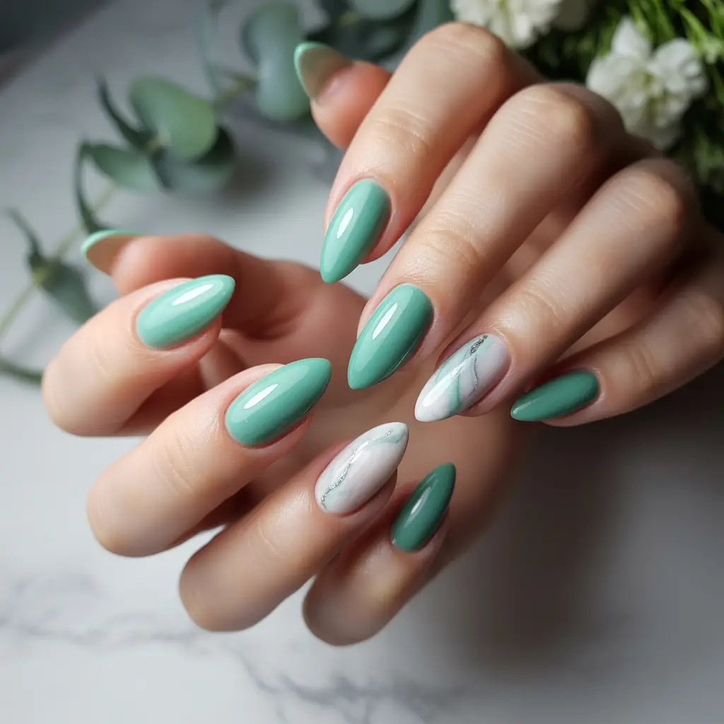 Misty Mint Almond Nails