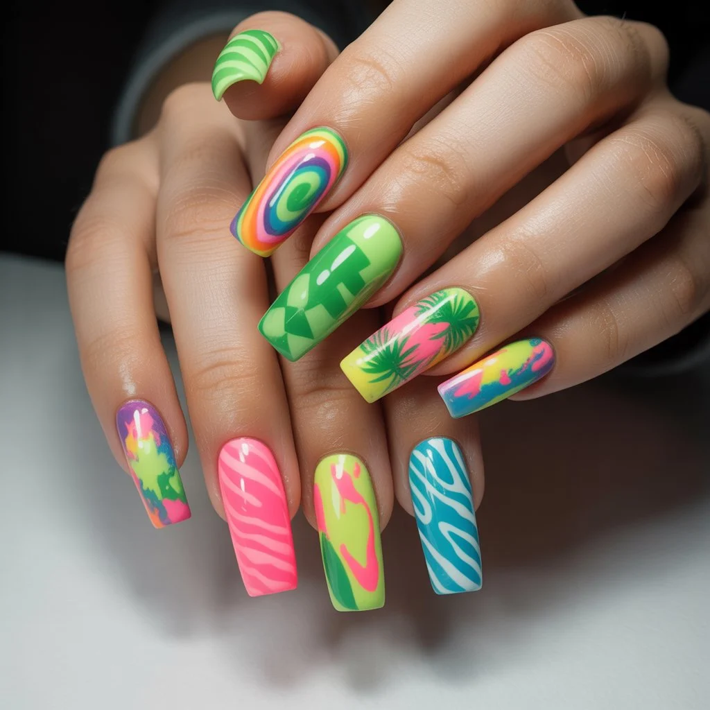 Mixed Pattern Chaos Nails