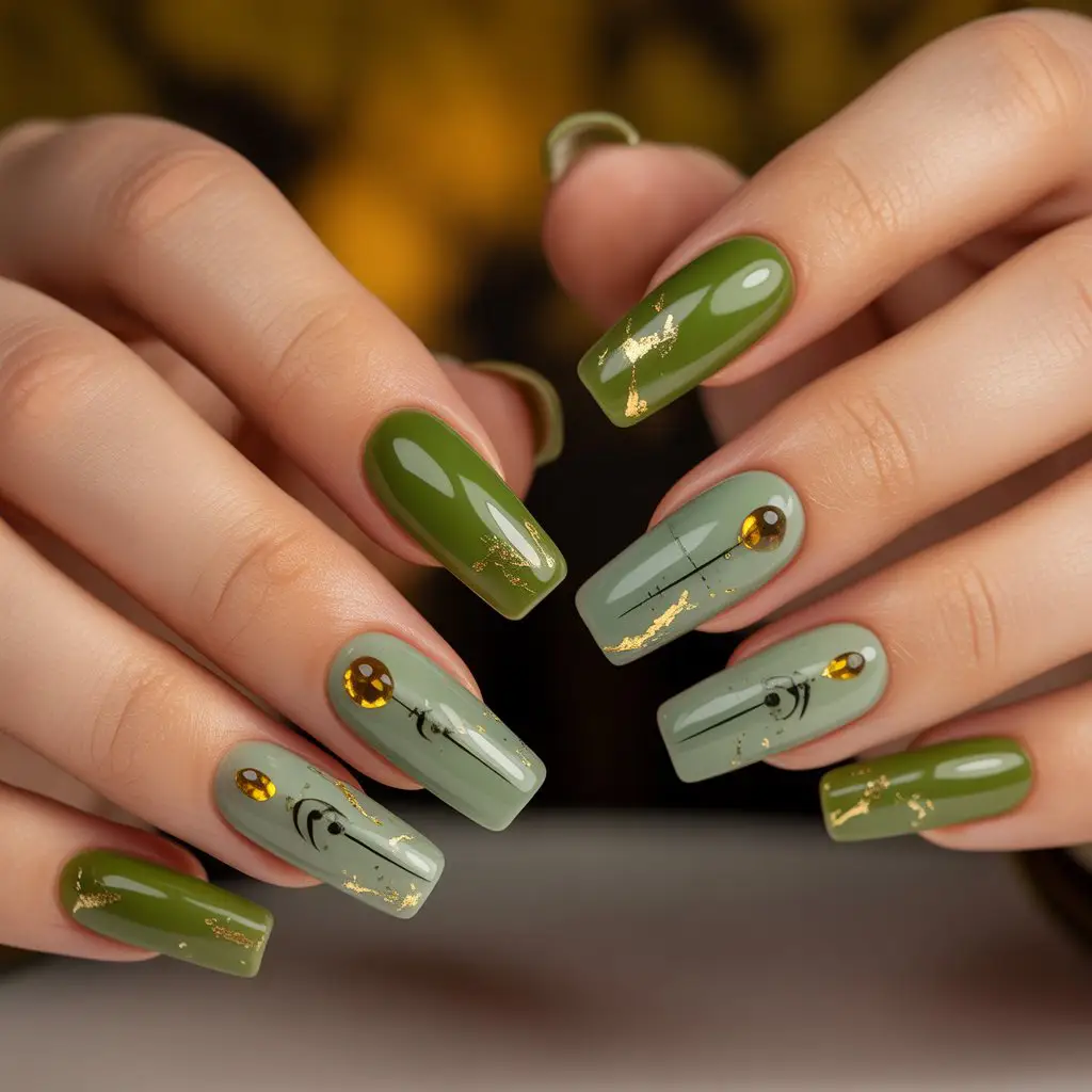 Moss Green Flicker Nails