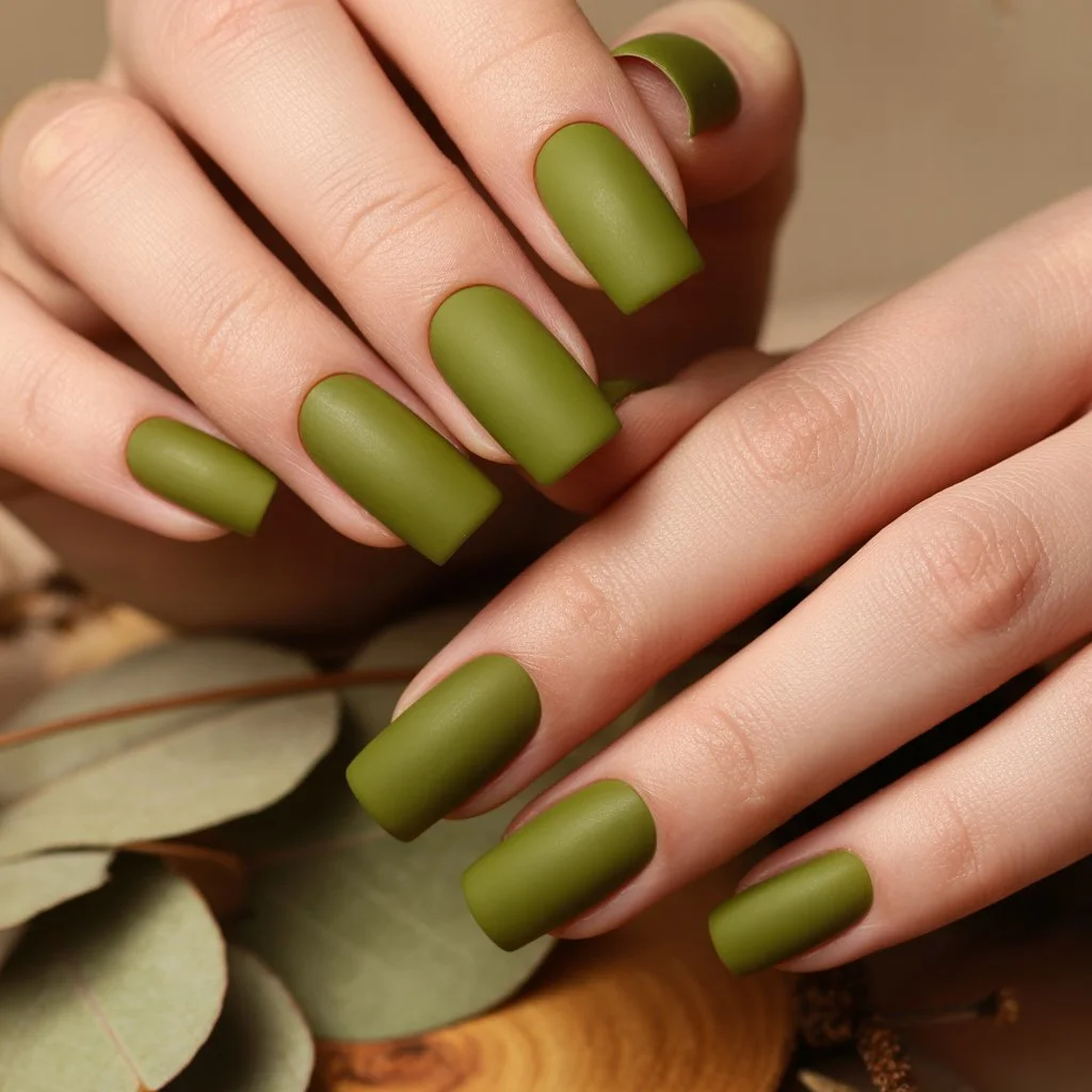 Moss Green Matte Squares Nail