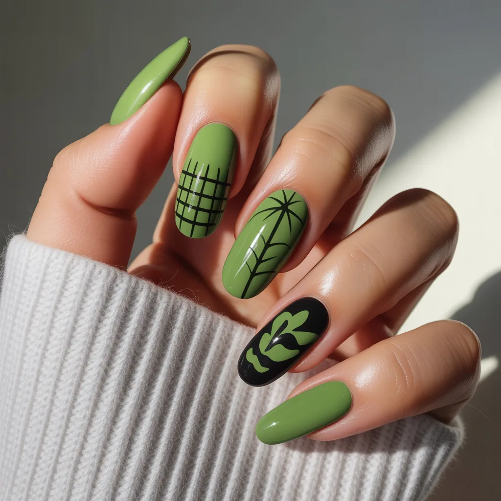 Moss Green Shadow Nails