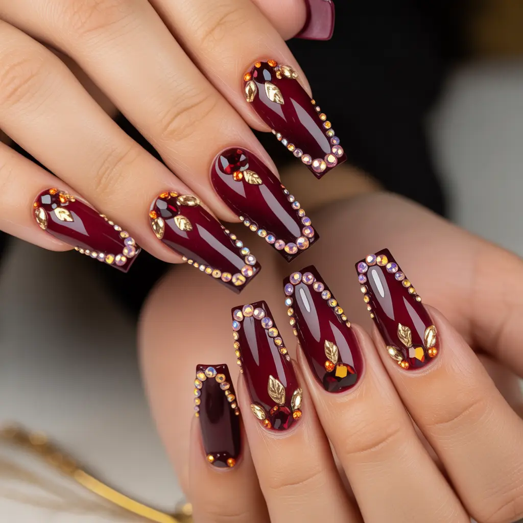 Mulled Wine Crystal Edge Nails