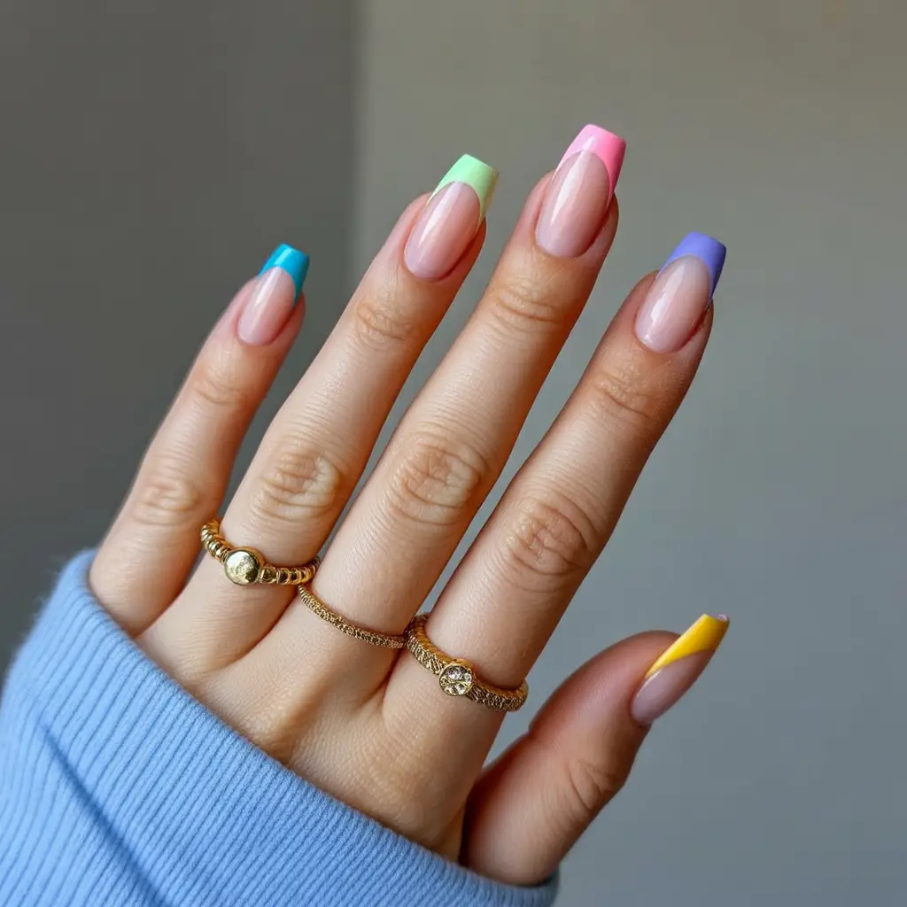 Multi-Color Rainbow French Tips Nail