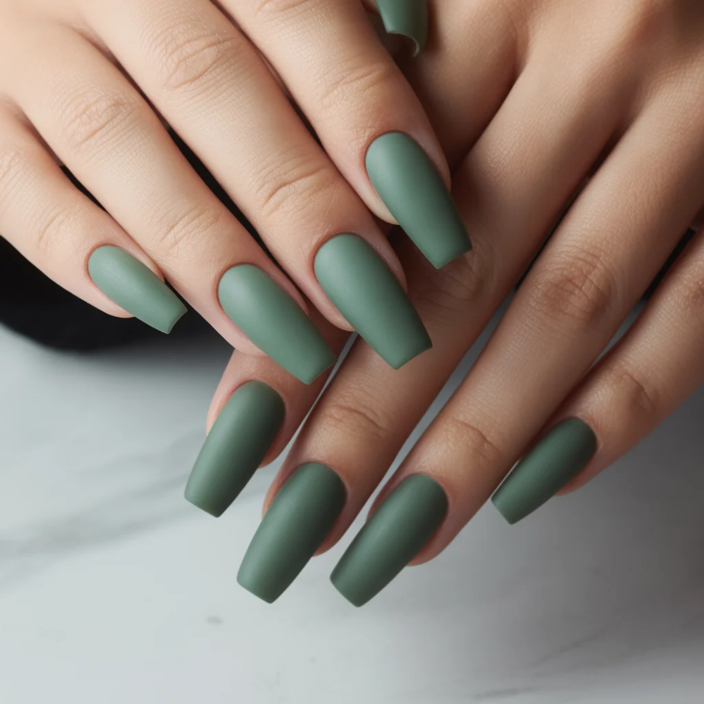 Muted Emerald Matte Nails