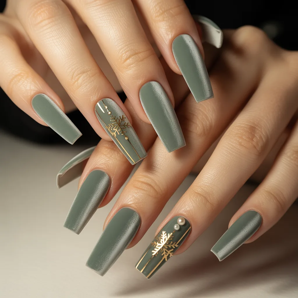 Muted Green Velvet Nails