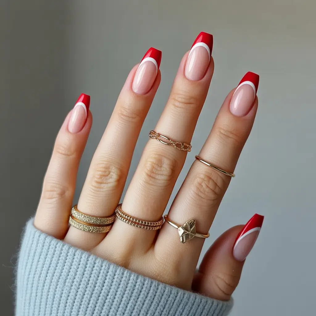 Muted Red Knit French Tips Nail