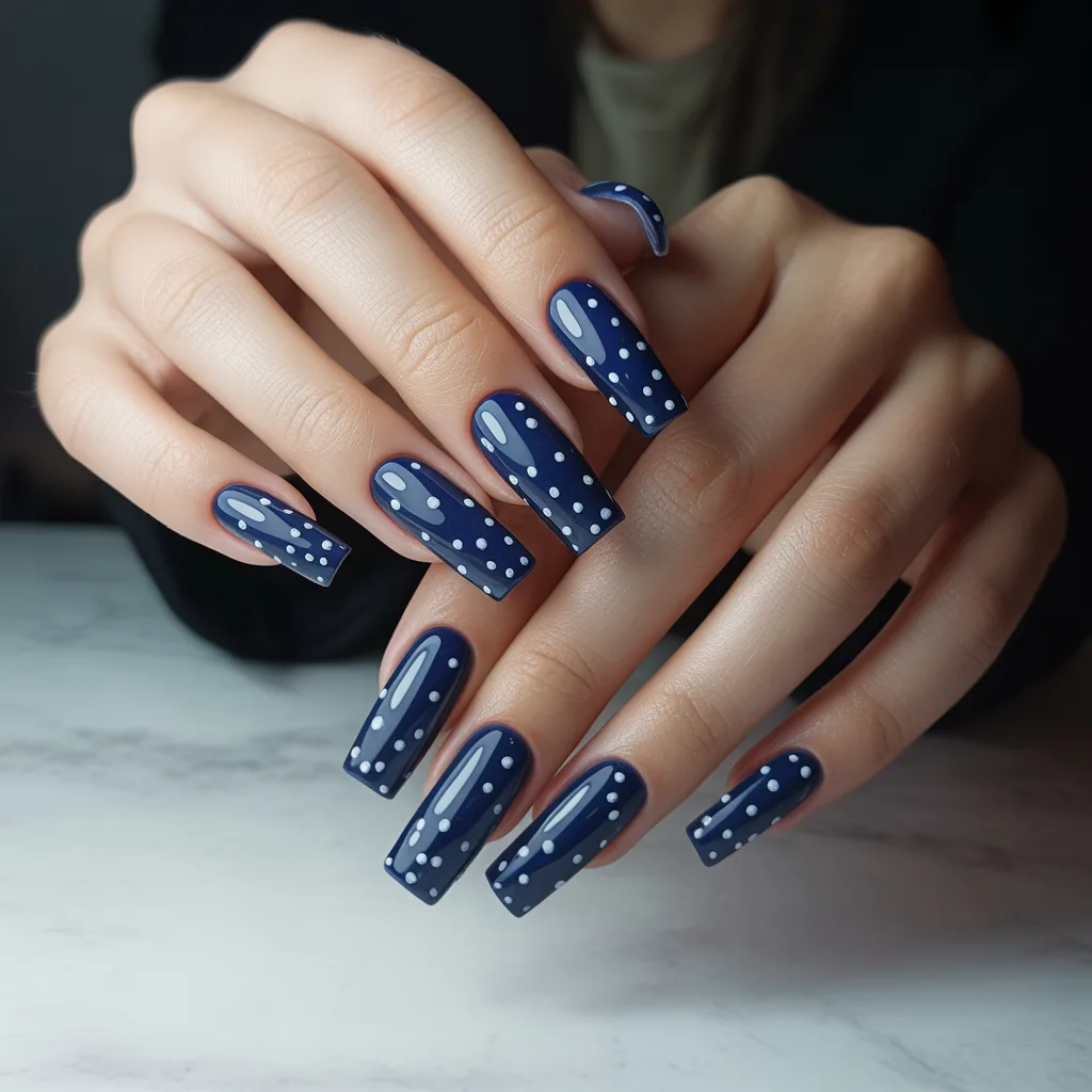Navy with Tiny Snow Dots Nails