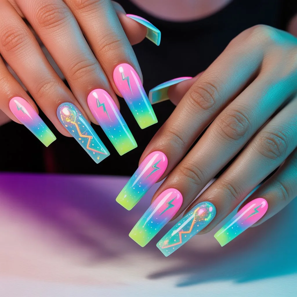 Neon Aura Glow Nails