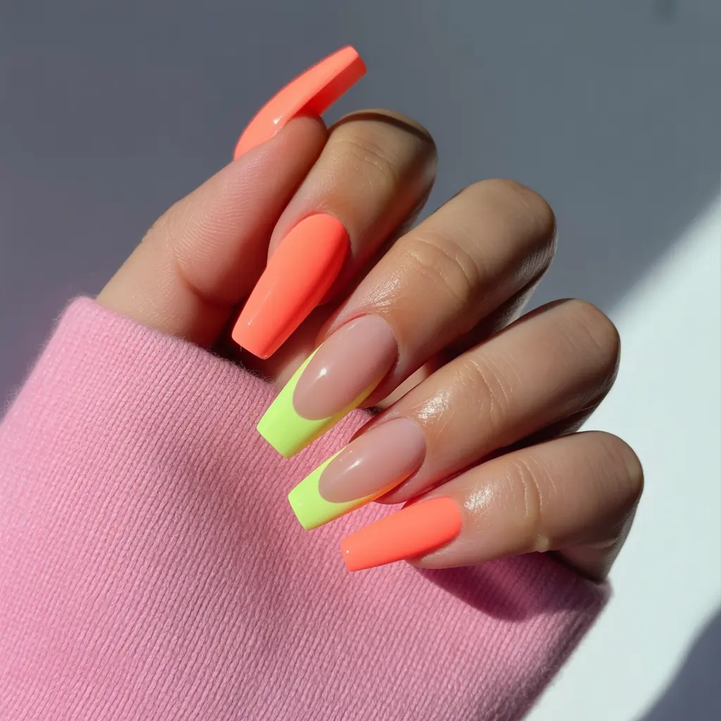 Neon Coral Pop Coffin Nails