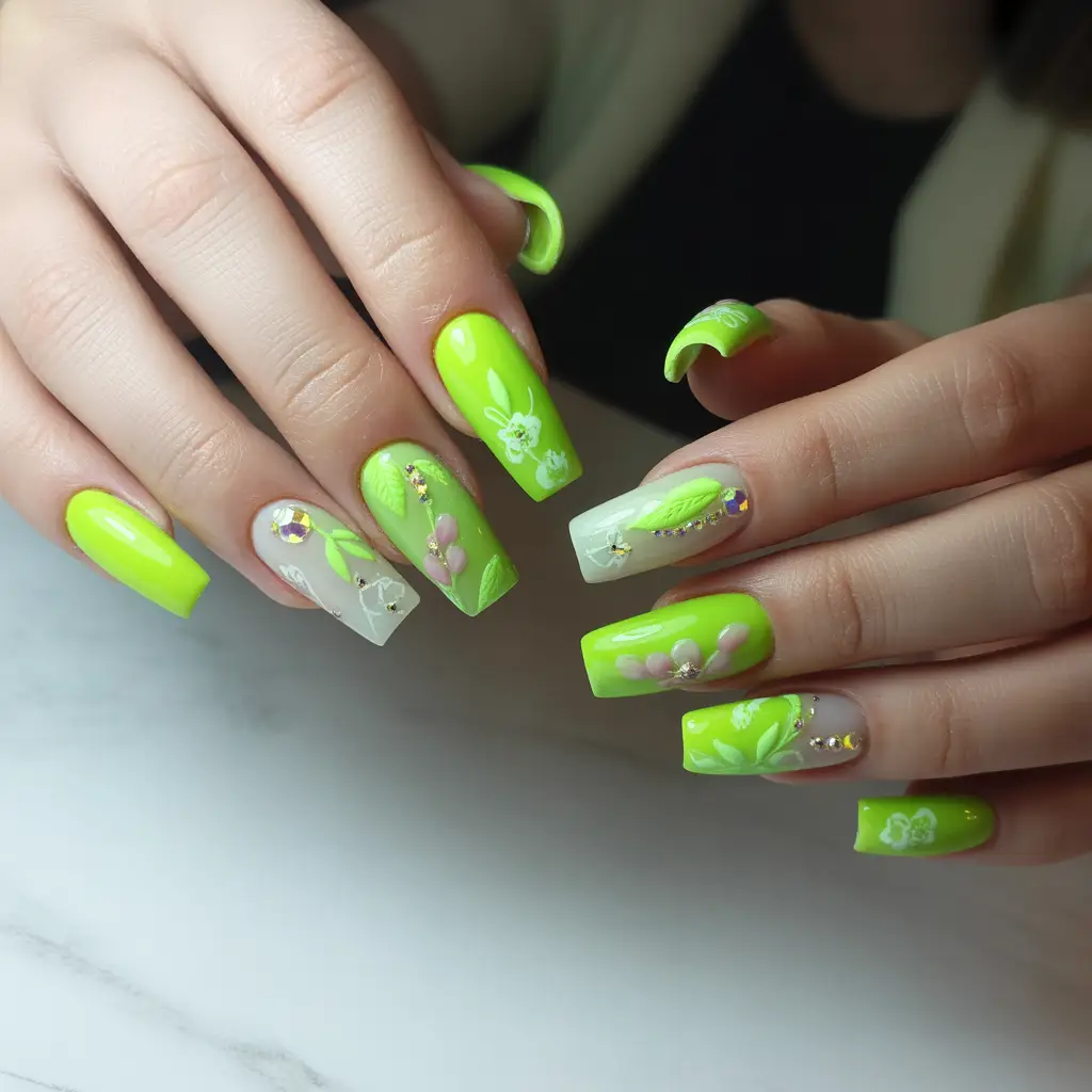 Neon Lime Spring Pop Nails