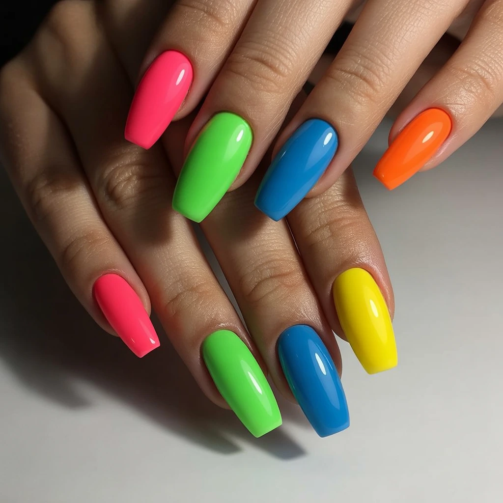  Neon Mix & Match Nails