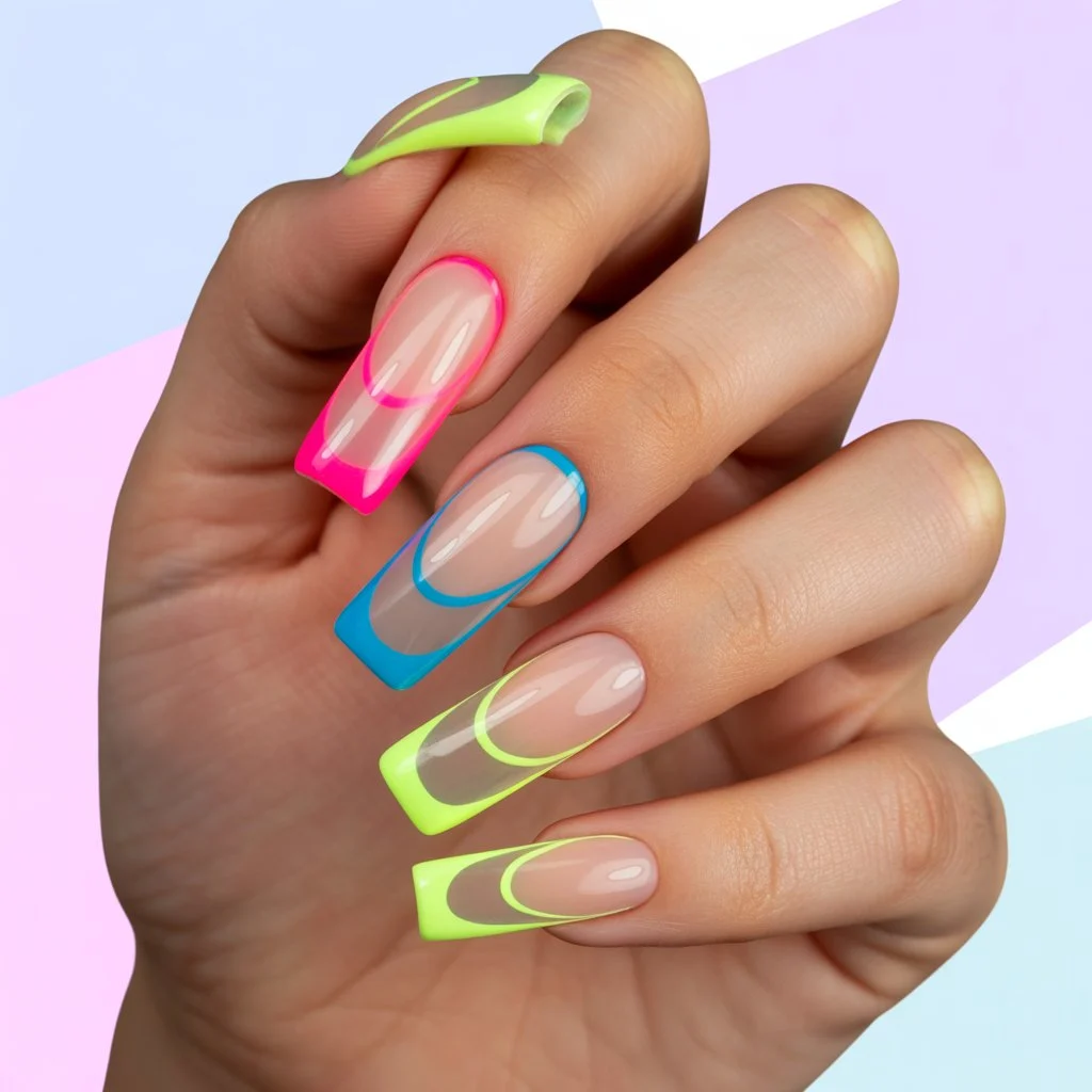 Neon Outline French Nails