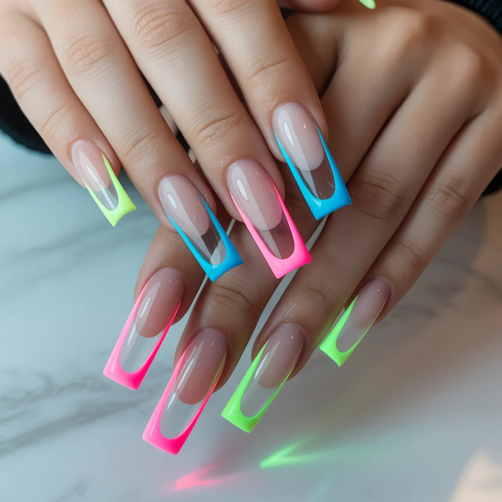 Neon Outline Tips Nail