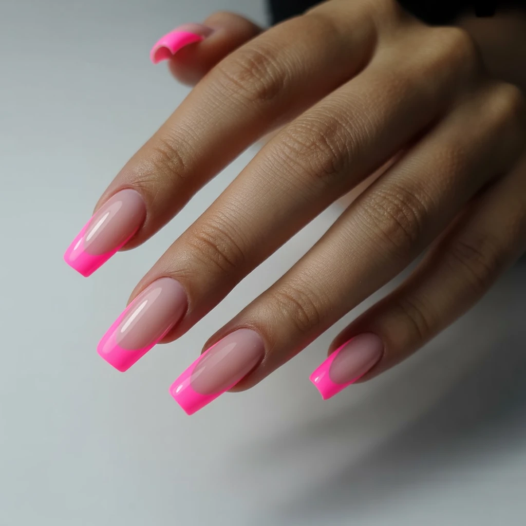 Neon Pink Tips Nails 