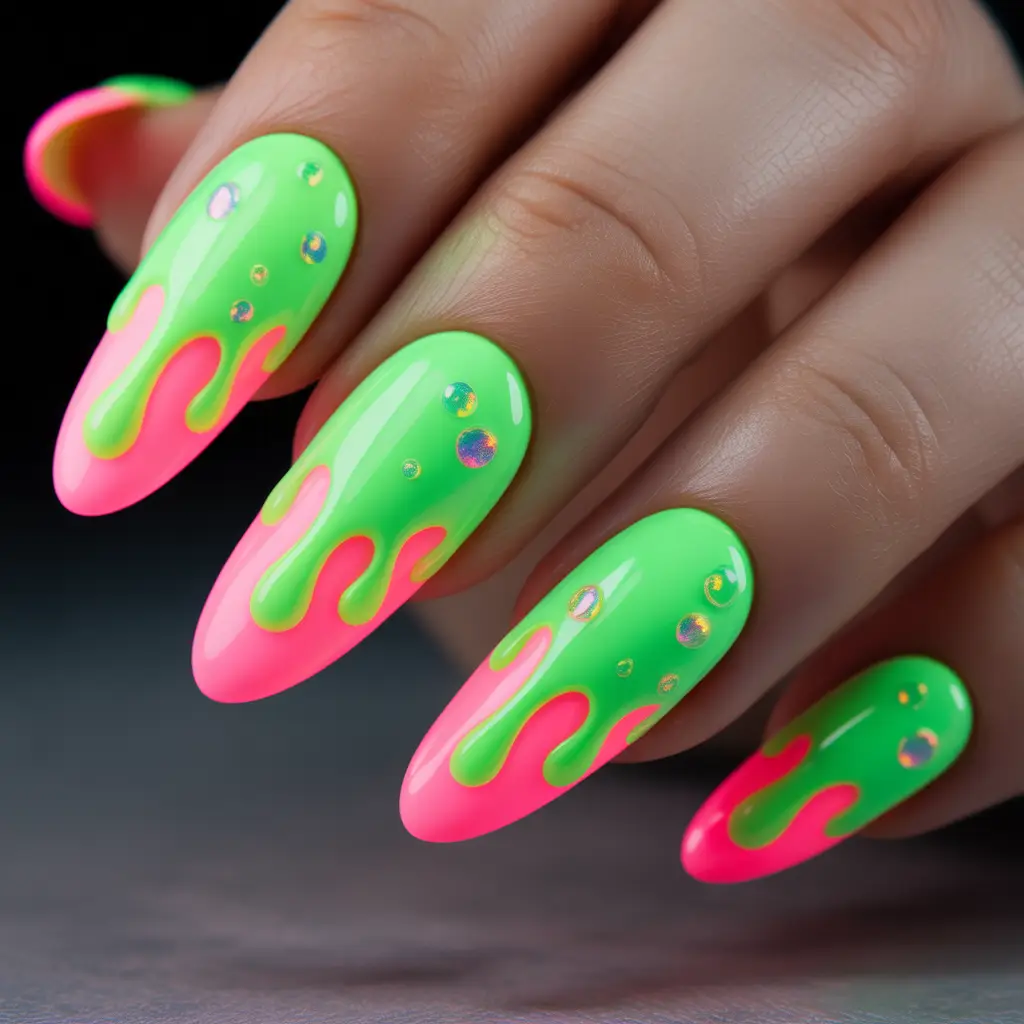 Neon Slime Drip Nails