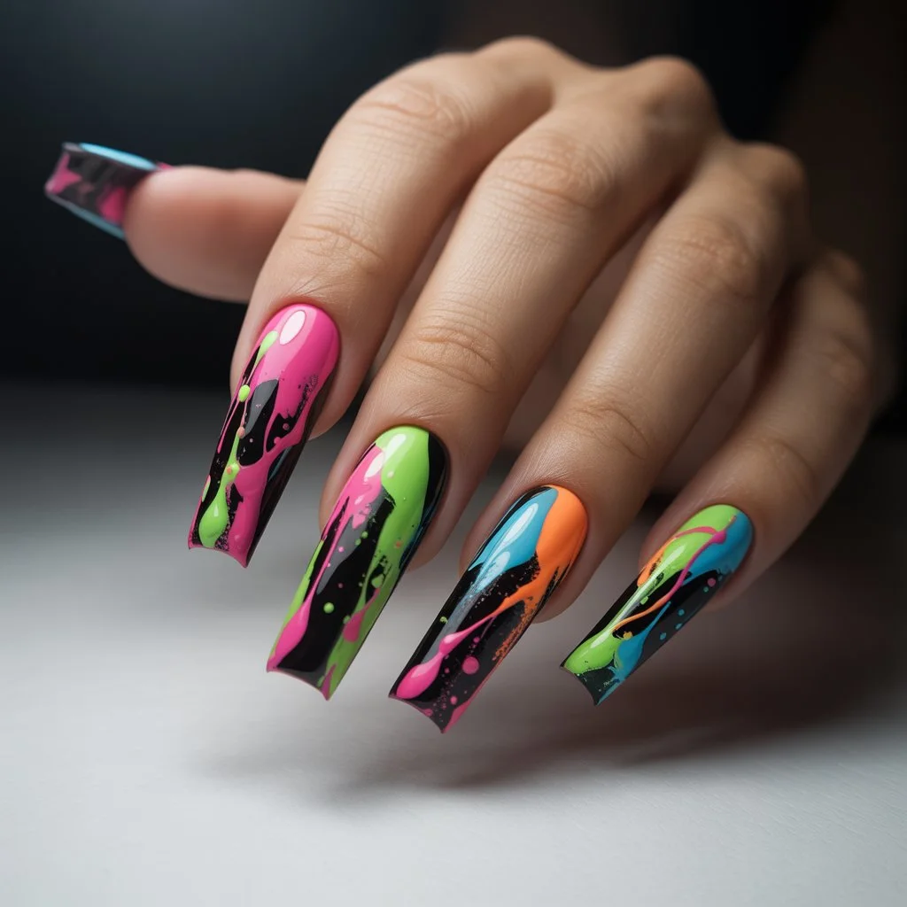 Neon Splash Paint Nails