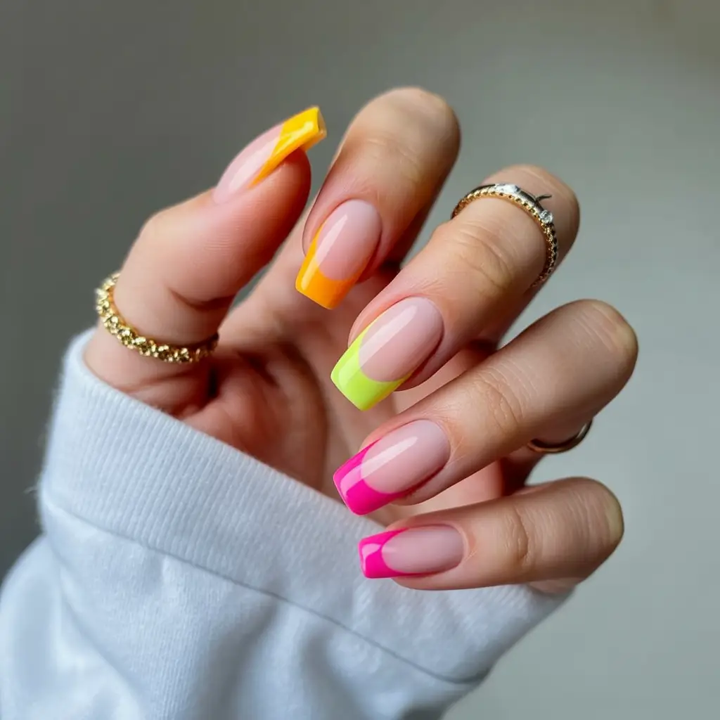 Neon Sunset French Tips Nail