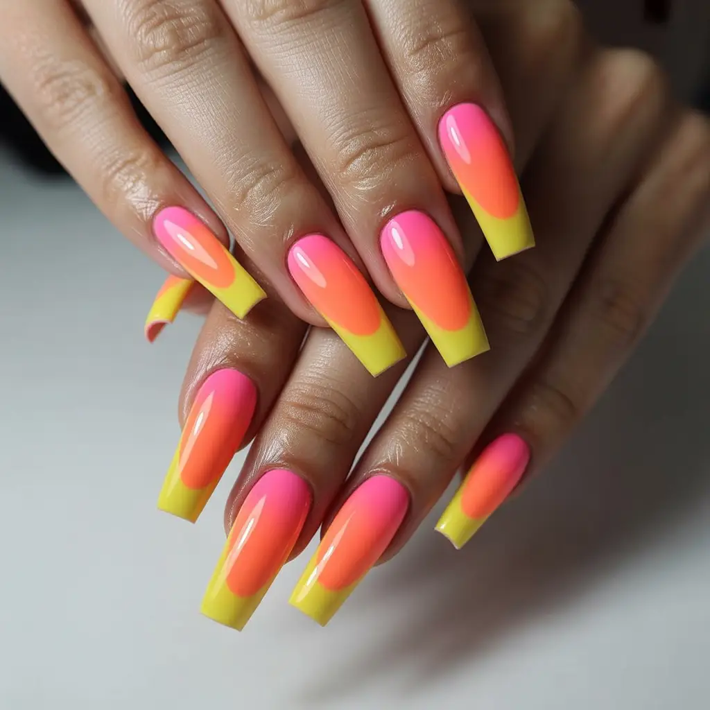 Neon Sunset Gradient Nails