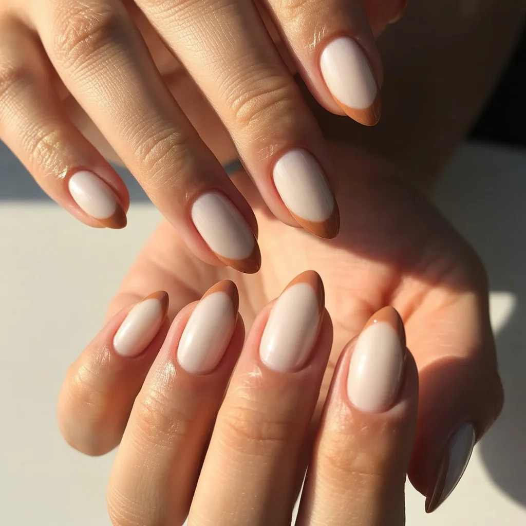 Neutral Beige Gradient Almond Nails