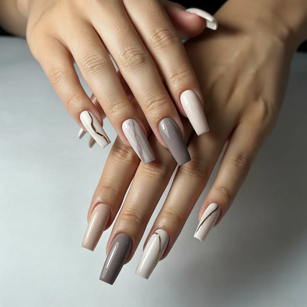 Neutral Sculpted Coffin Nails