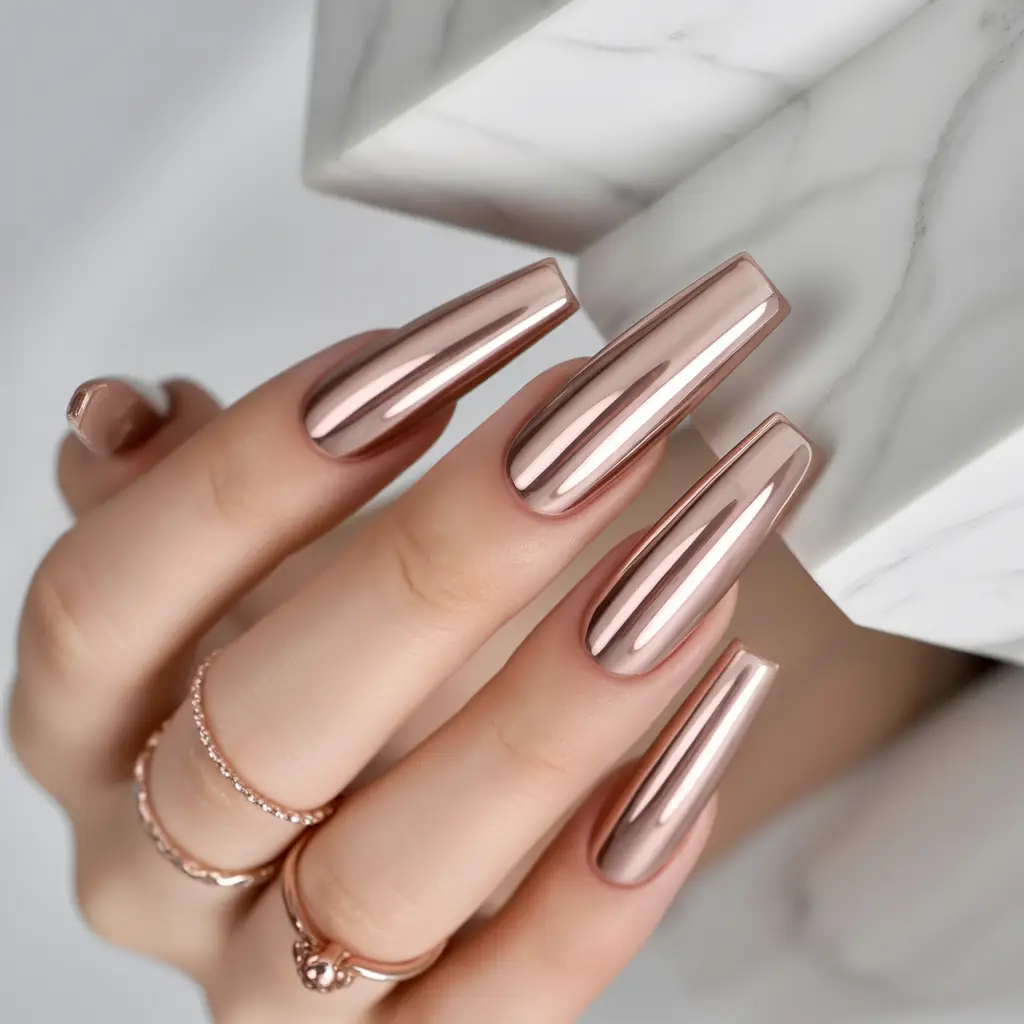 Nude Chrome Sheen Nails