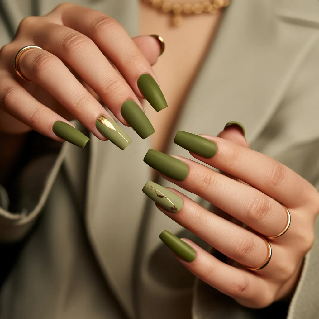Olive Matte Nails