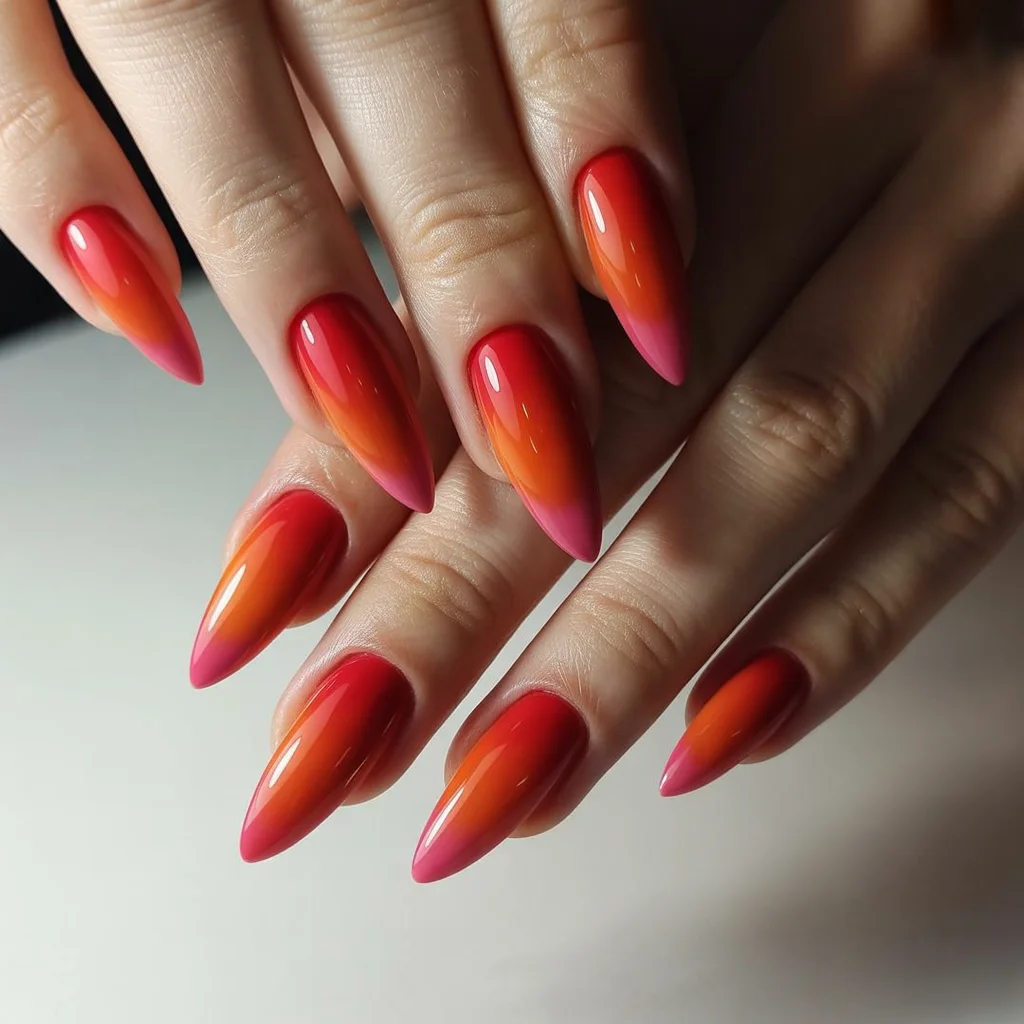 Ombre Red Sunset Nails 