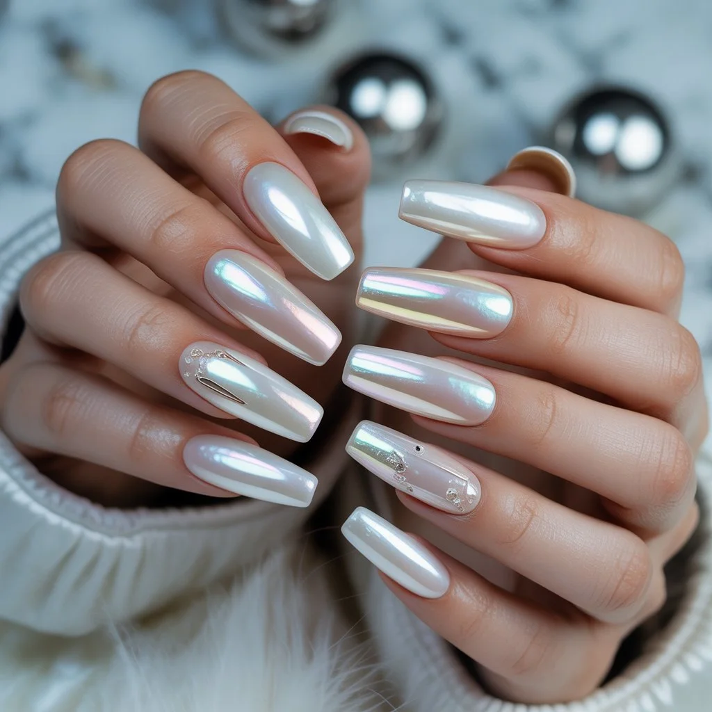 Oyster-Shell Chrome Neutral Nails