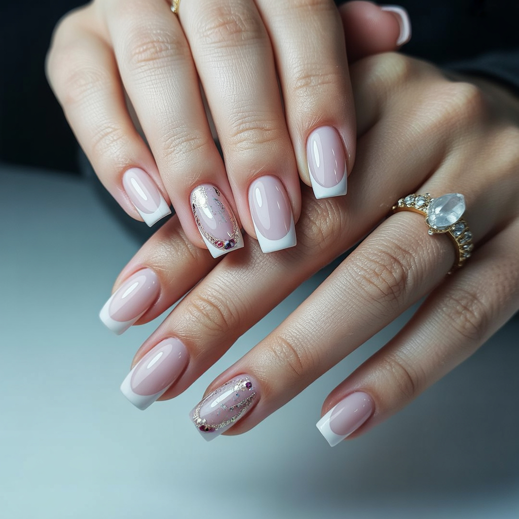 Pale Rose Quartz Tip French Nails