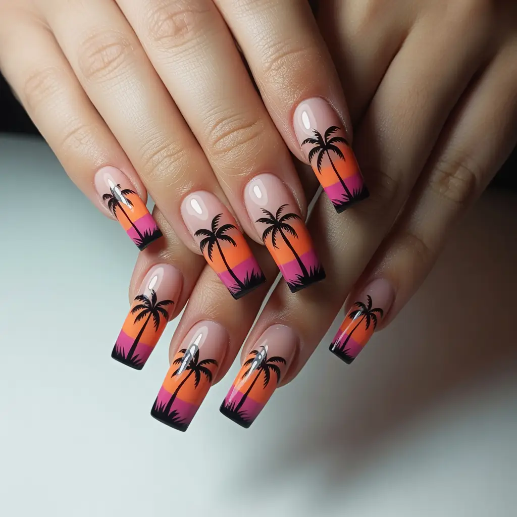 Palm Tree Sunset Art nails