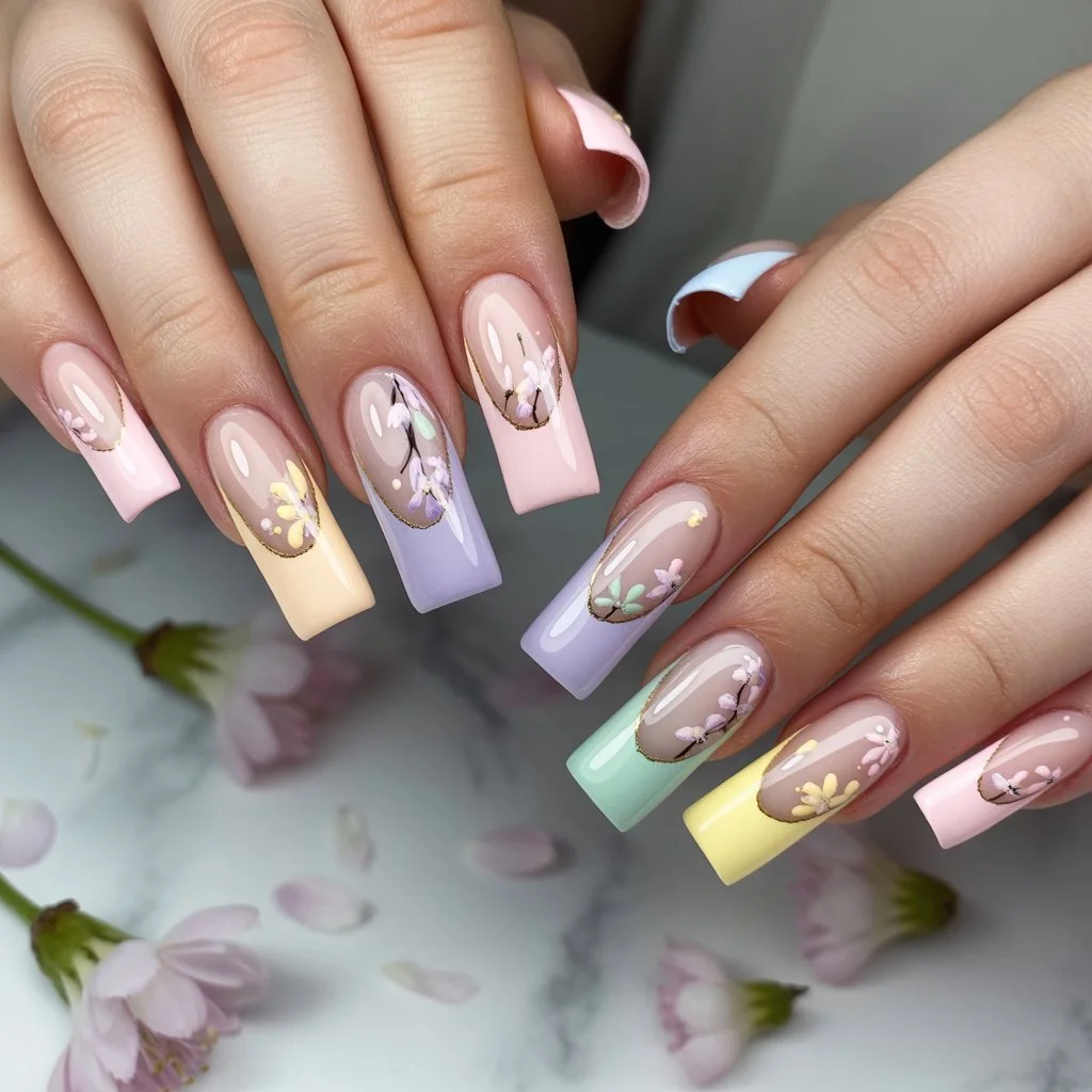 Pastel Bloom French Tips Nail