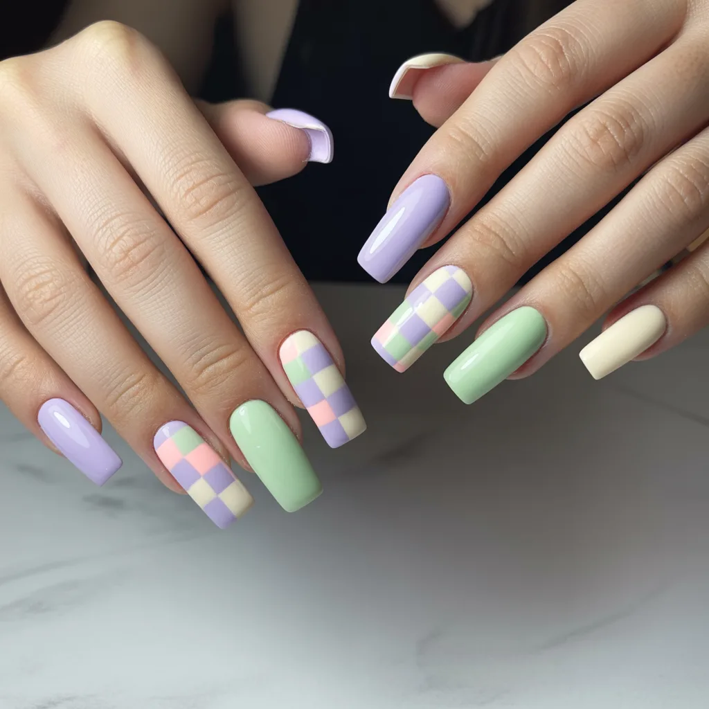 Pastel Checkerboard Nails