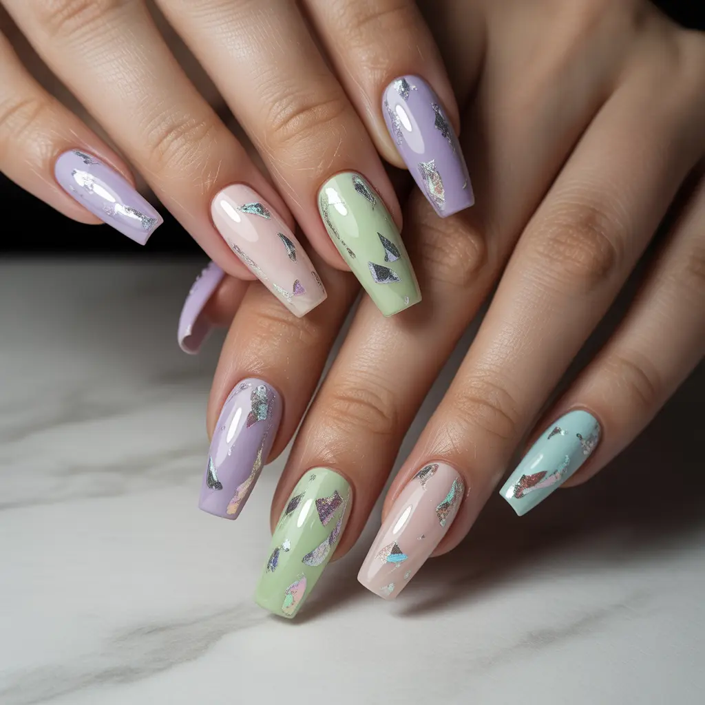 Pastel Chrome Flakes Nail